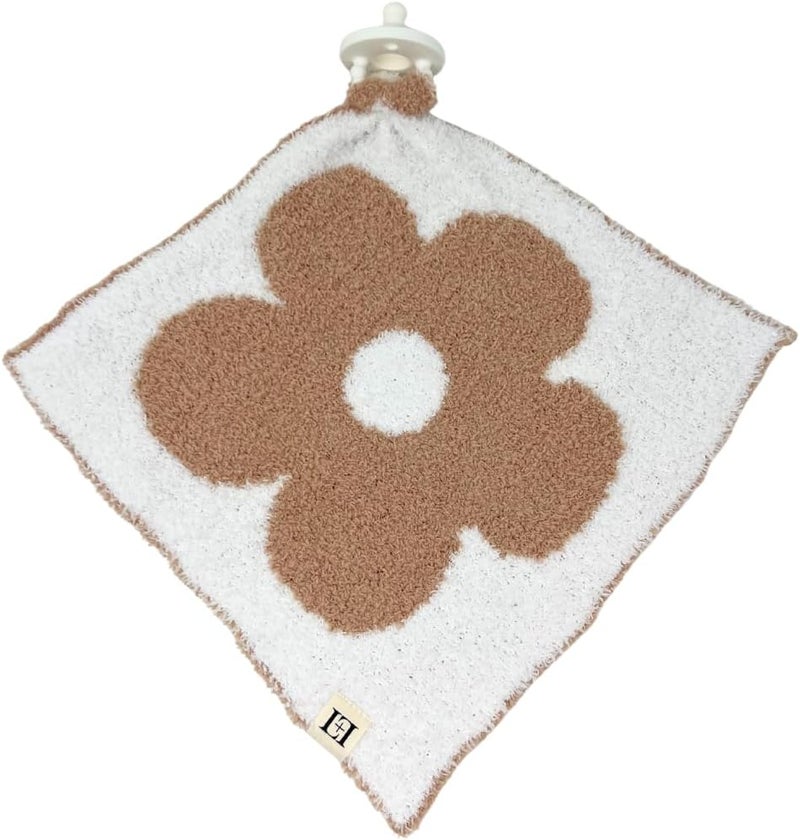 Leaps + Legends Baby Lovey Pacifier/Teether Holder 10"x10" - DreamSoft Knitted Cuddly Soothie Reversible Mini Comfort Blanket - Cute Newborn Gift Essential for Babies Boys and Girls (Flower Cafe/White) - Image 4